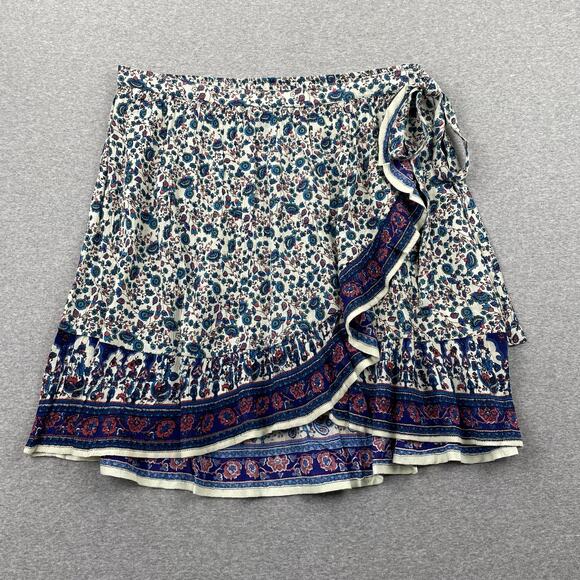 BILA Wrap Mini Skirt Large Blue Paisley Floral Western Cowgirl Lightweight Boho - Picture 9 of 15